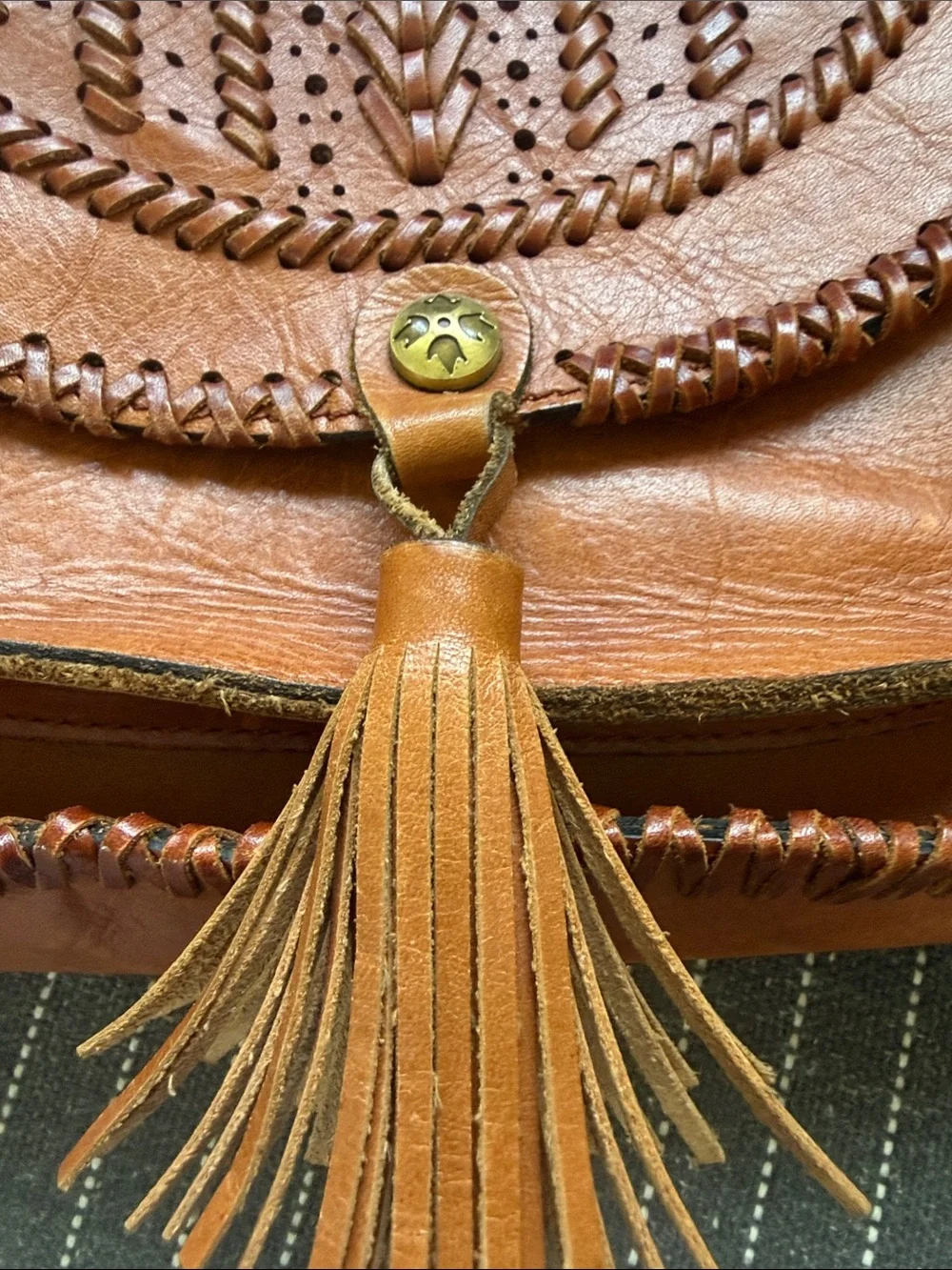Patricia Nash Barattoli Tooled Genuine Leather Crossbody Bag Rust Brown